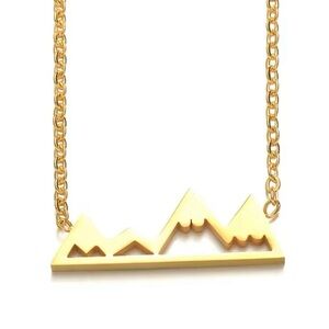 NEW Yellow Gold Plated Snowy Mountain Bar Pendant Necklace, 16-18”